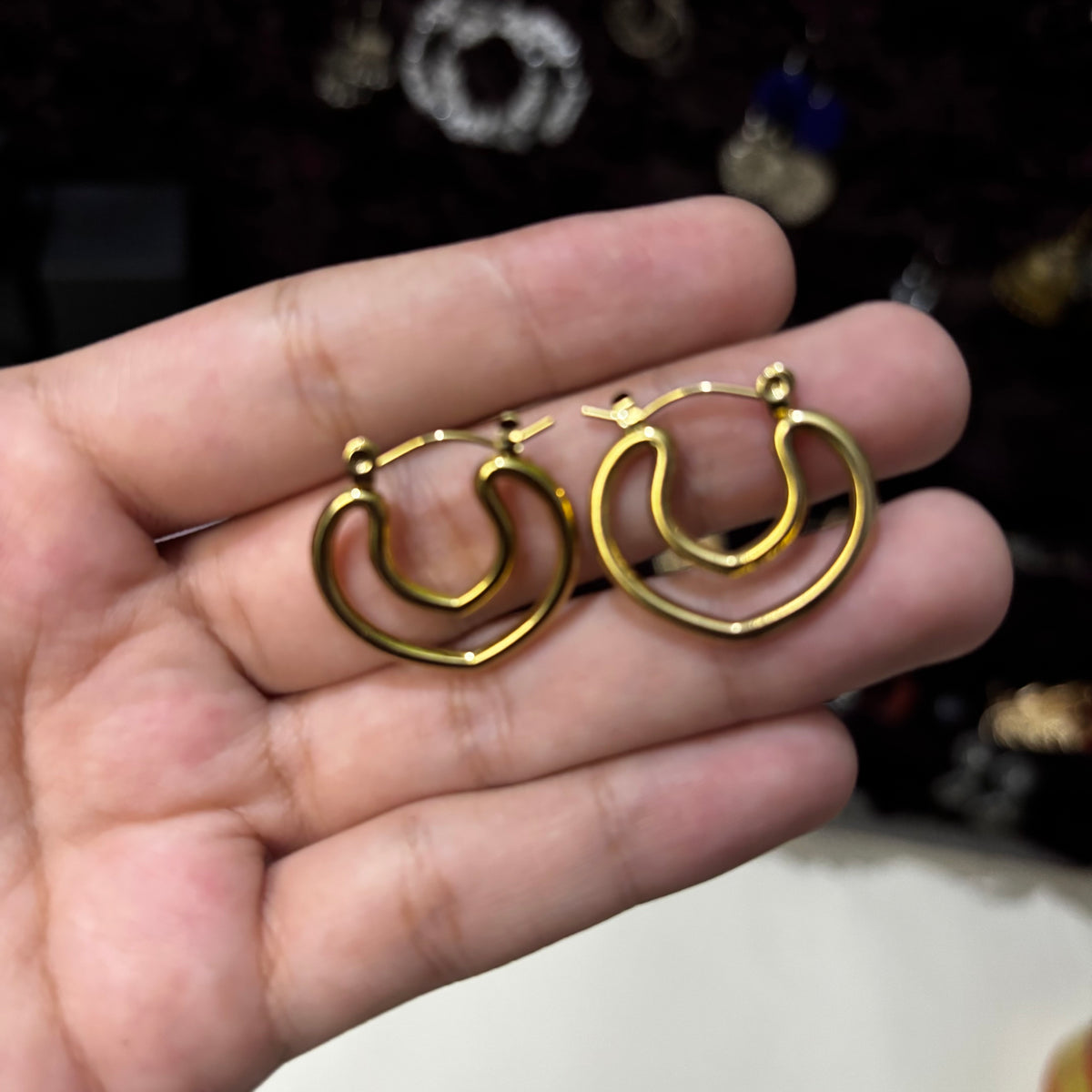 Golden Double heart Hoops