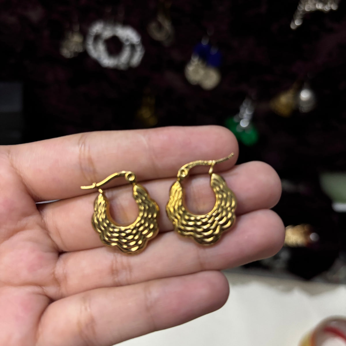 Textured Floral Golden Hoops