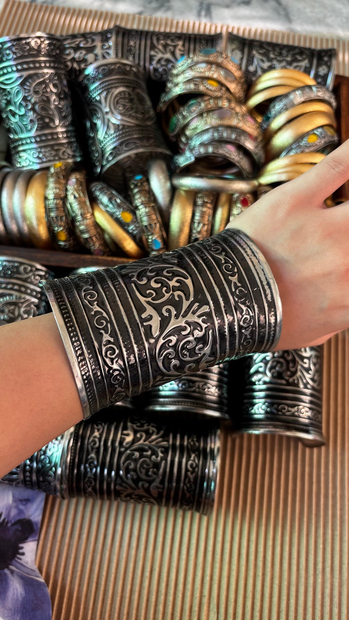 Silver Embossed Arm Cuffs
