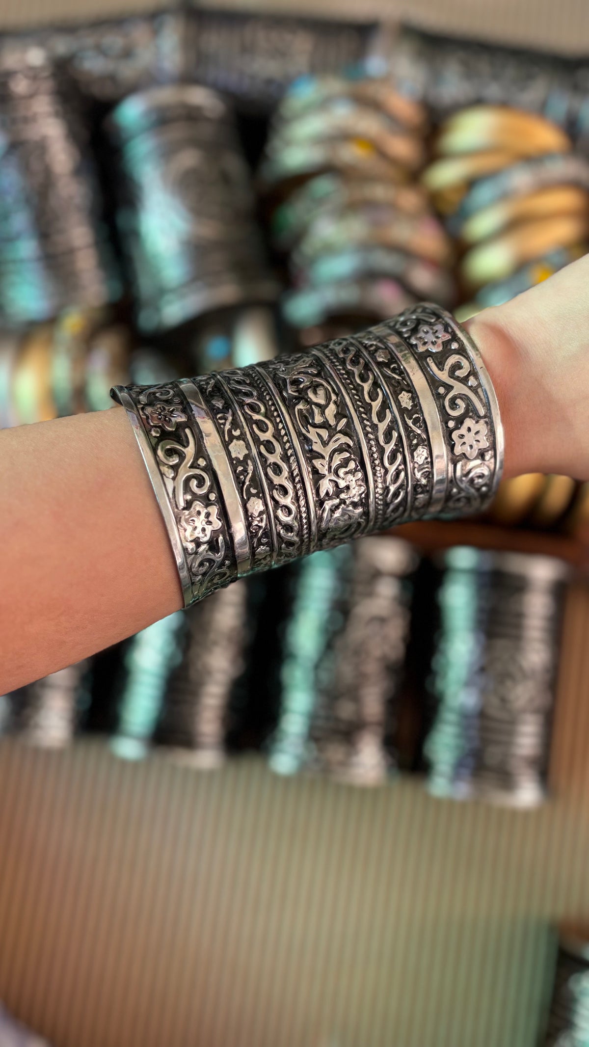 Silver Embossed Arm Cuffs