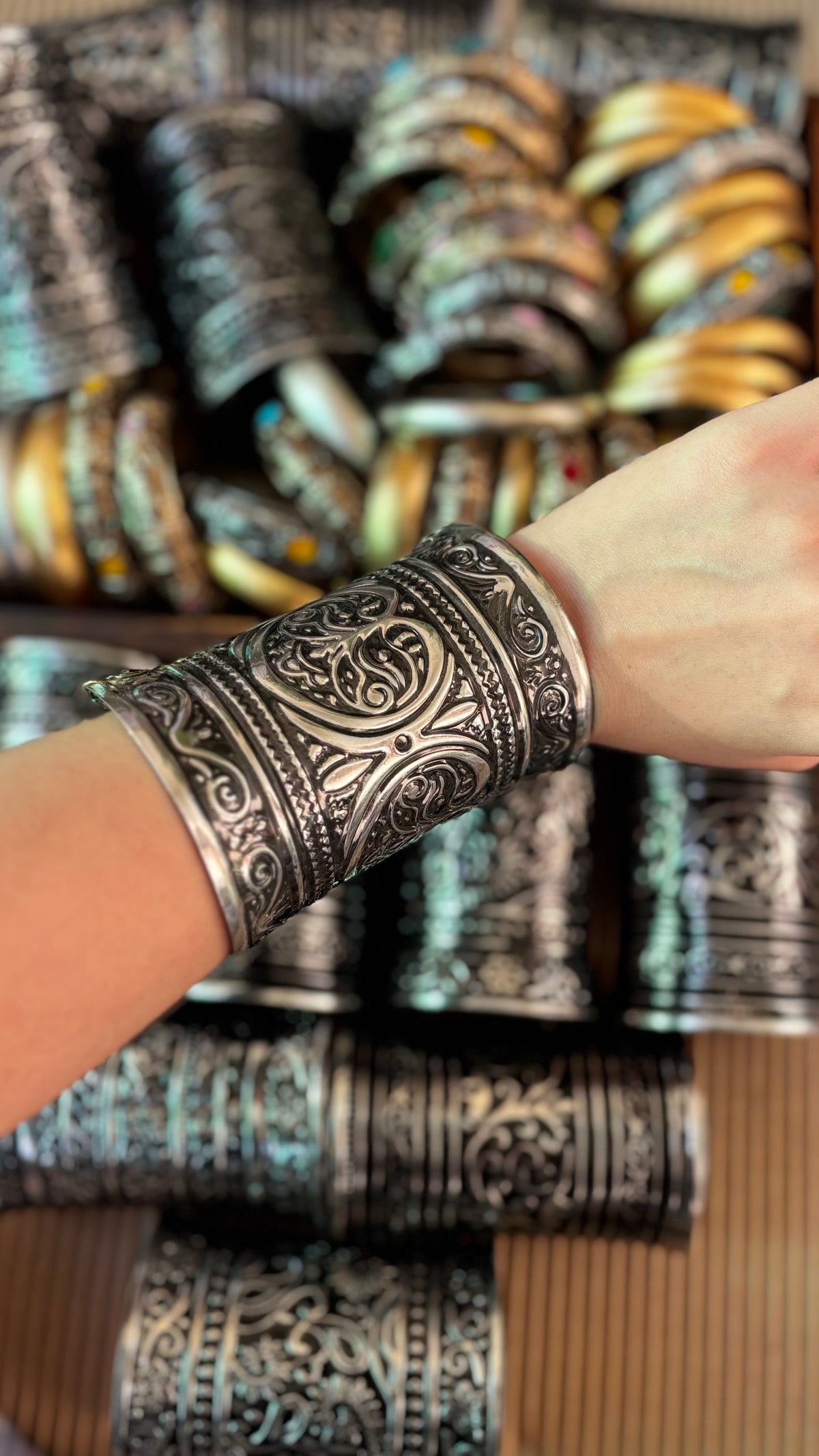 Silver Embossed Arm Cuffs