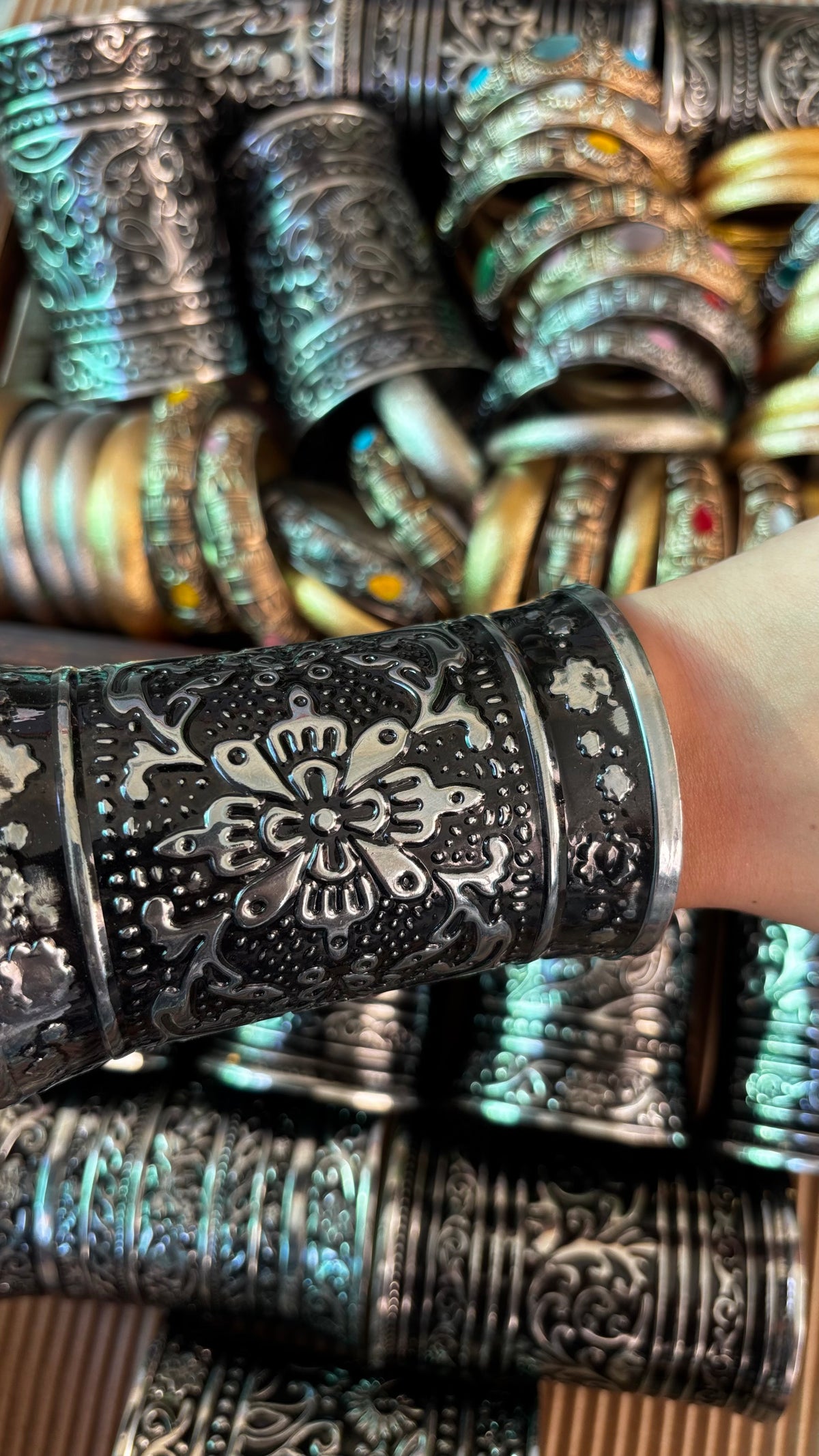 Silver Embossed Arm Cuffs