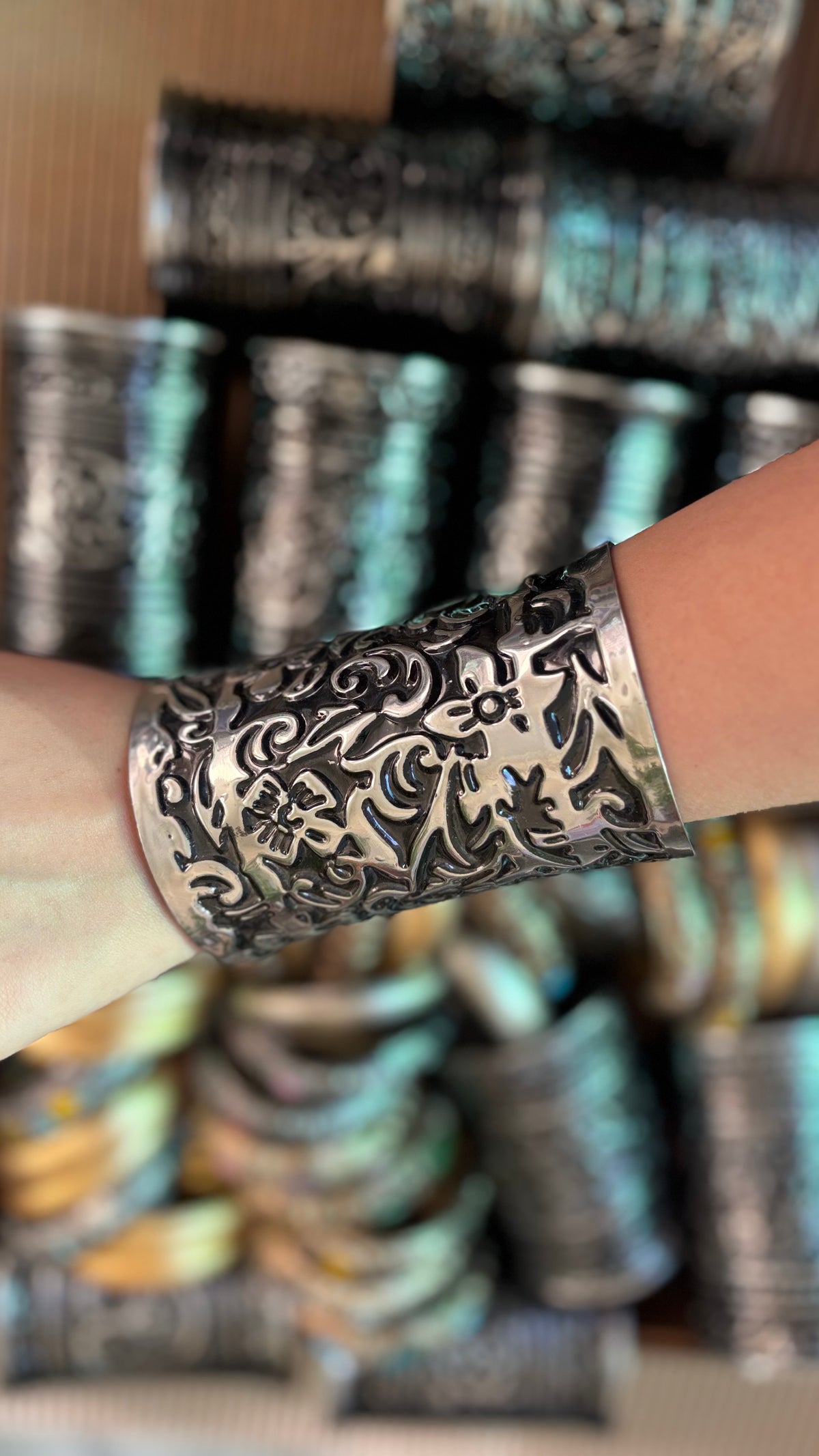 Silver Embossed Arm Cuffs