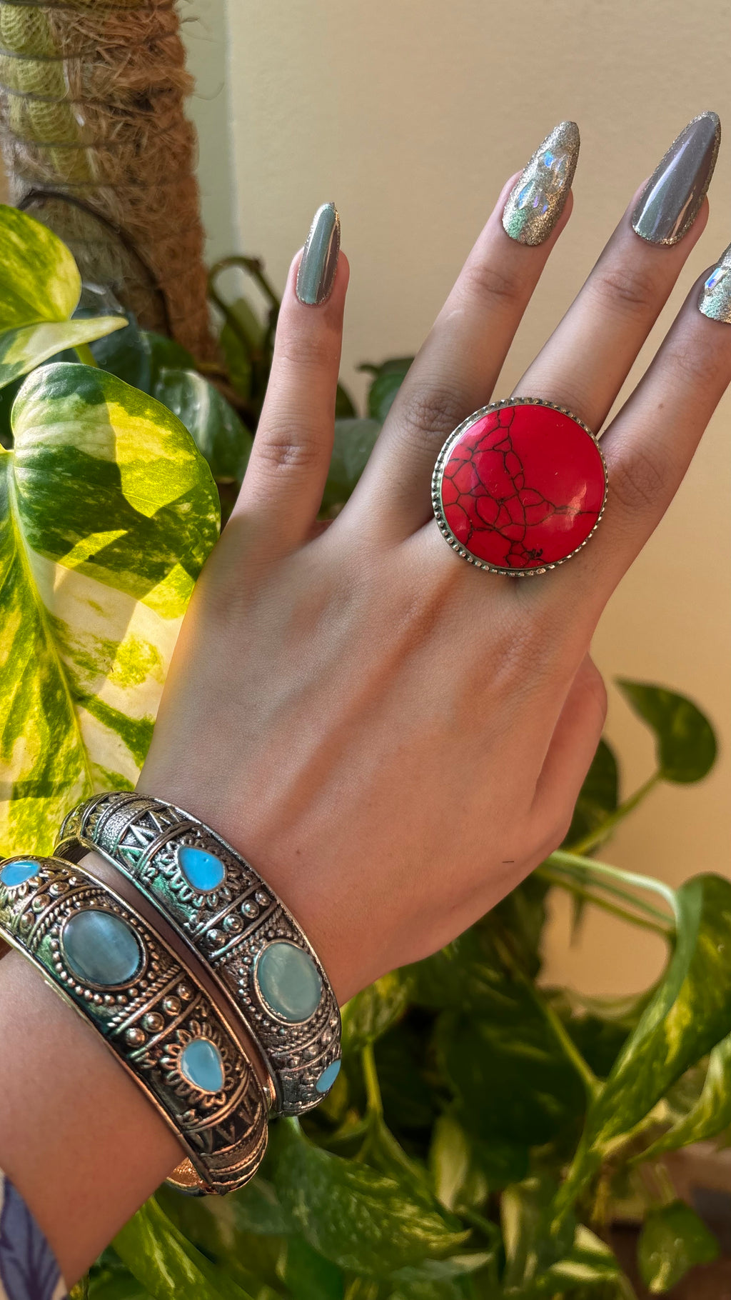 Red Stone Chunky Antique Ring