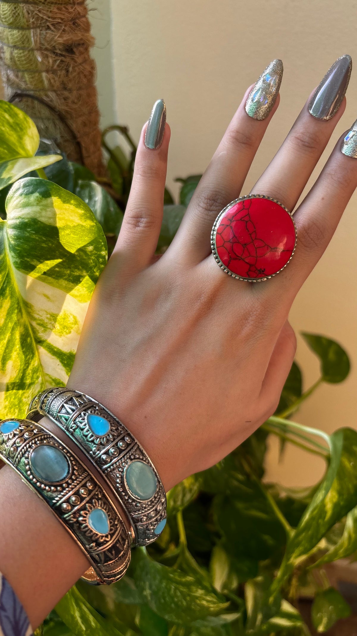 Red Stone Chunky Antique Ring