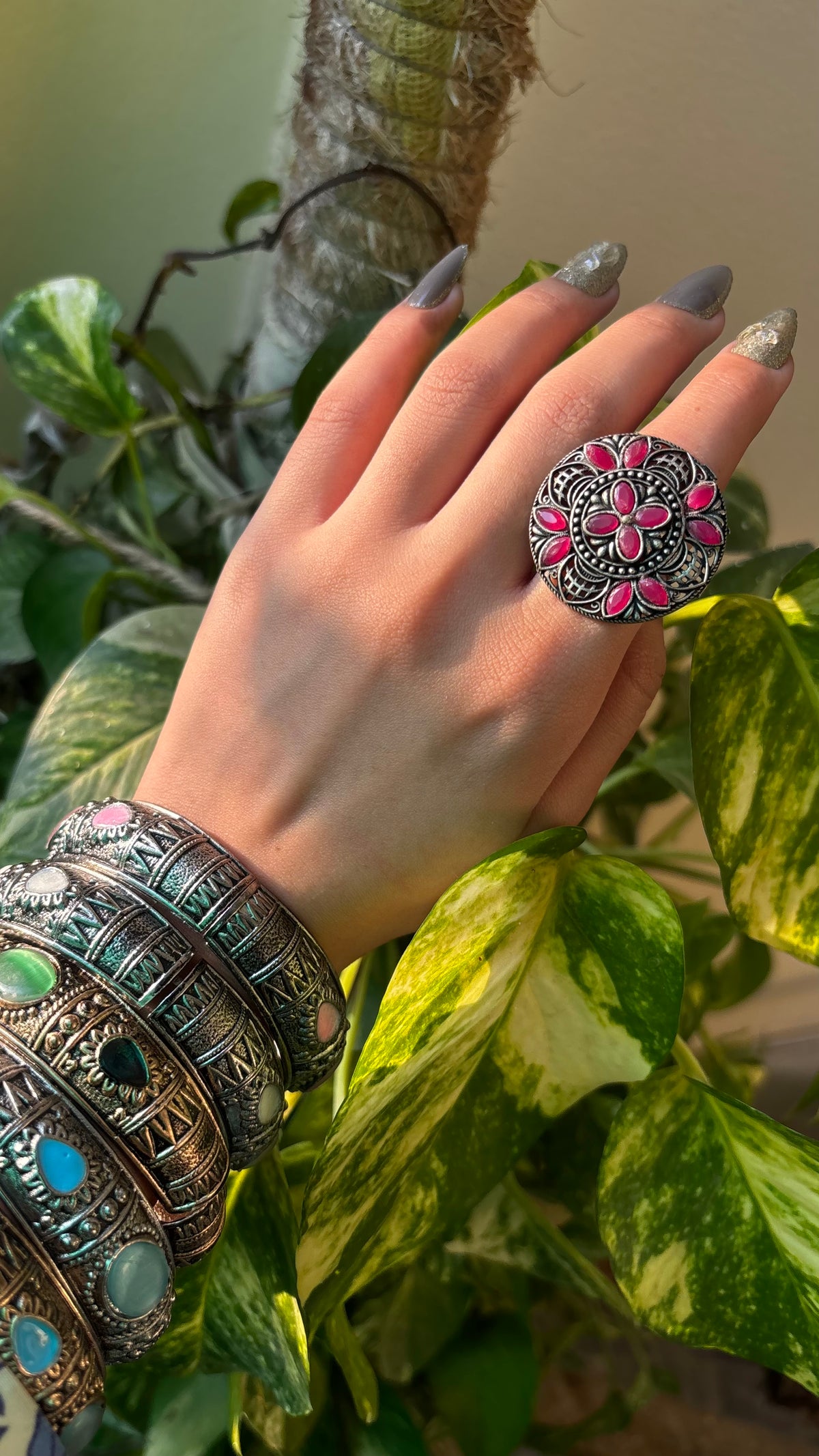 Afghani Antique Stone Embellished Ring