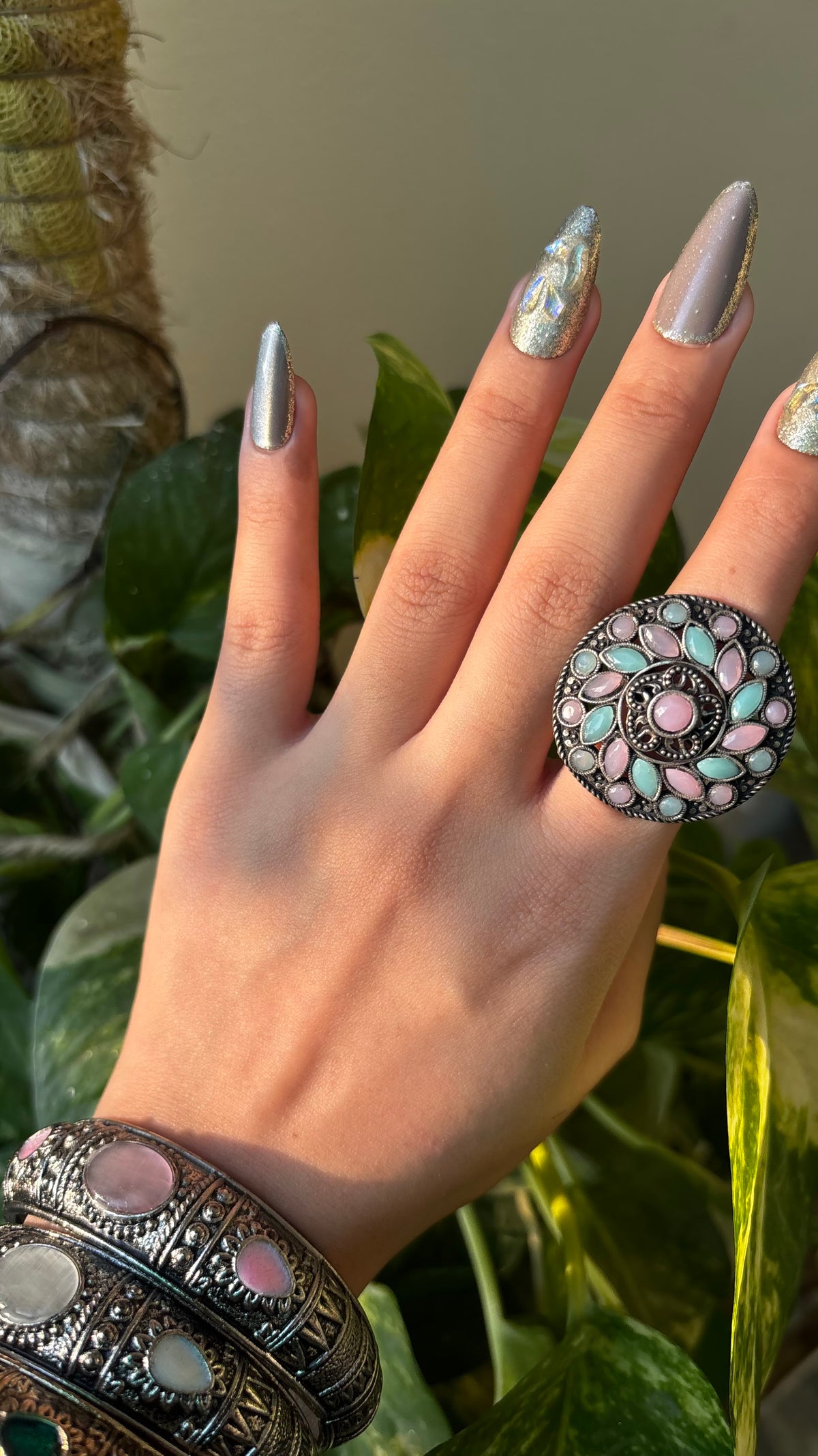 Afghani Antique Stone Embellished Ring